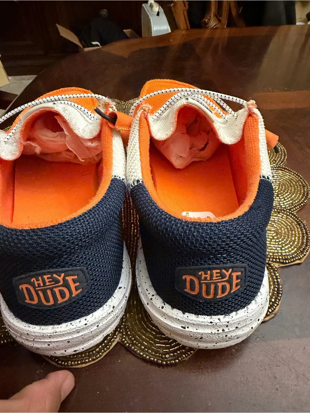 Hey Dude Kids Slip-On Sneakers in Orange, White & Navy